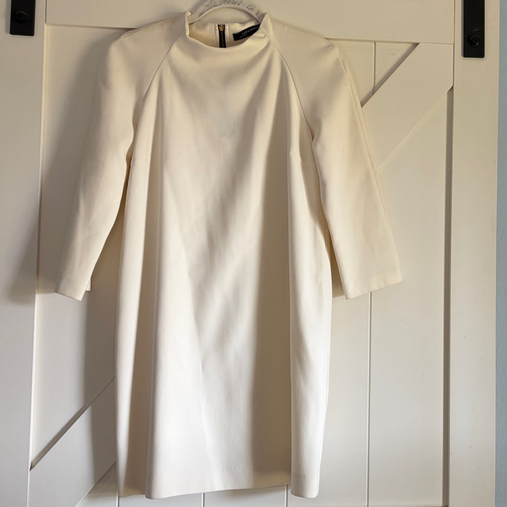 Zara Cream Long Sleeve Shift Dress